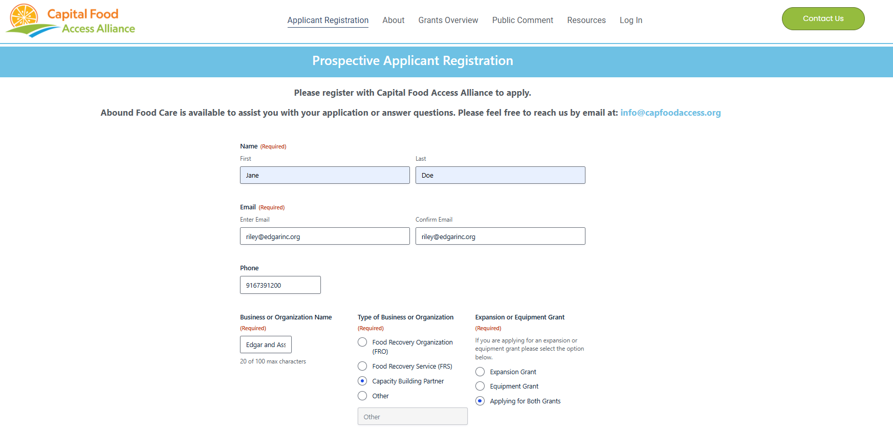 Demo 1 - Applicant Registration